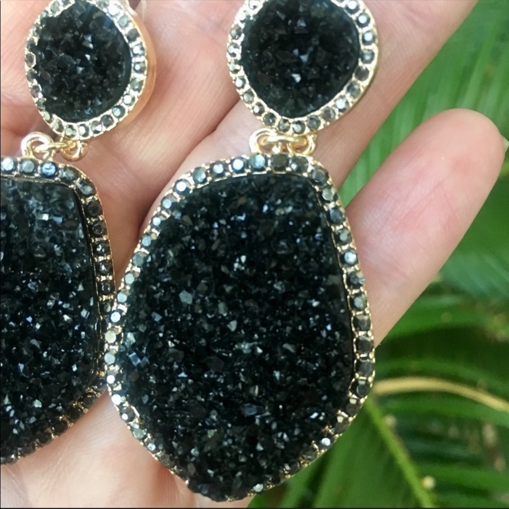 Black Druzy Quartz Earrings - Picture 5 of 5